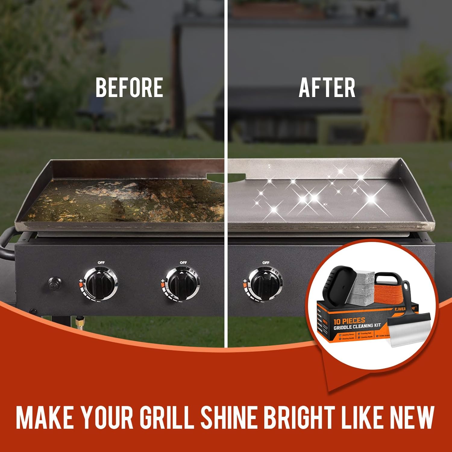 AWEASROY Griddle Cleaning Kit for Blackstone, Flat Top Grill Cleaning Kit with Grill Stone, Griddle Scraper & Griddle Brush Easy to Remove Stain