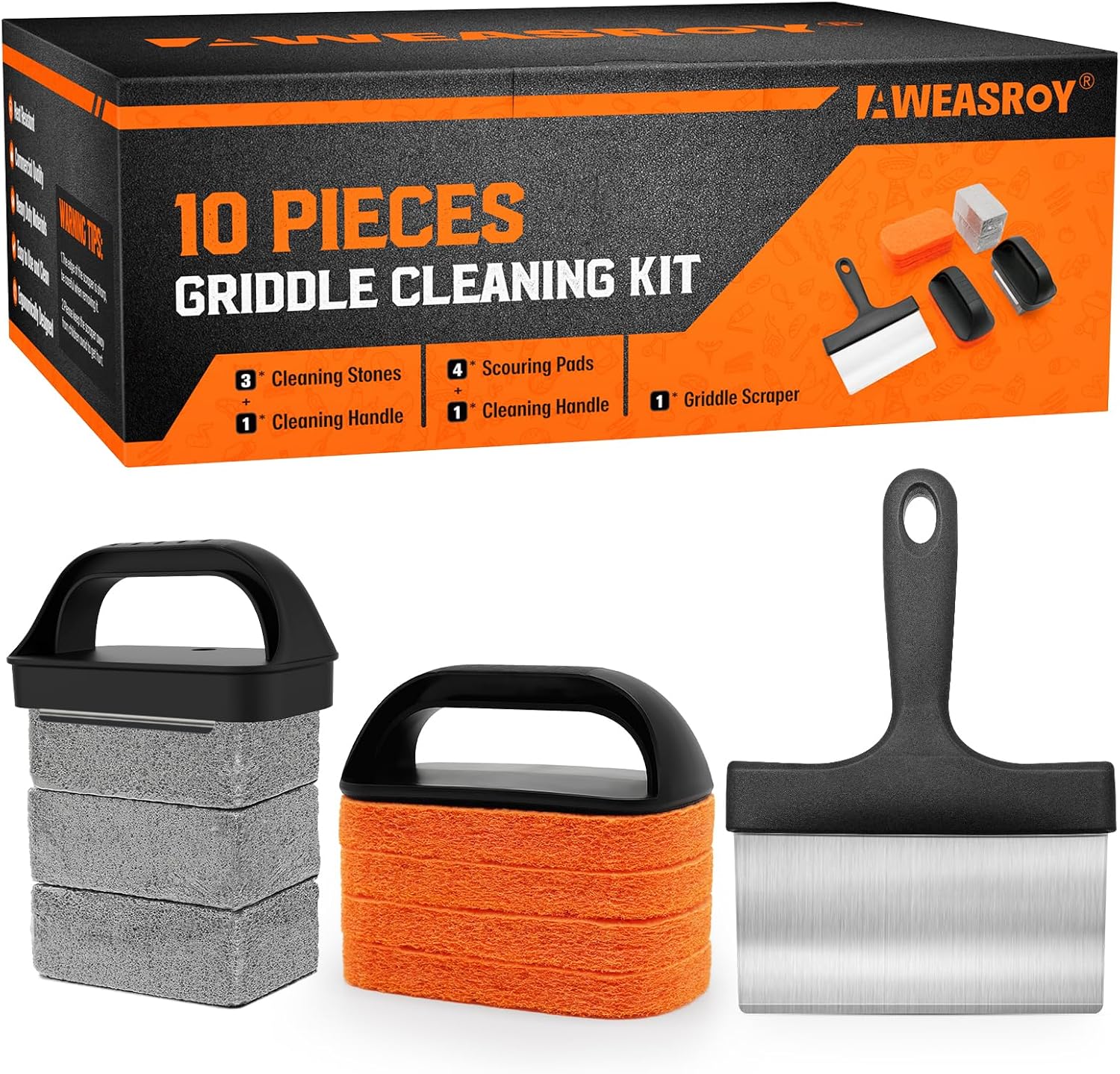 AWEASROY Griddle Cleaning Kit for Blackstone Flat Top Grill Cleaning Kit with Grill Stone Griddle Scraper Griddle Brush