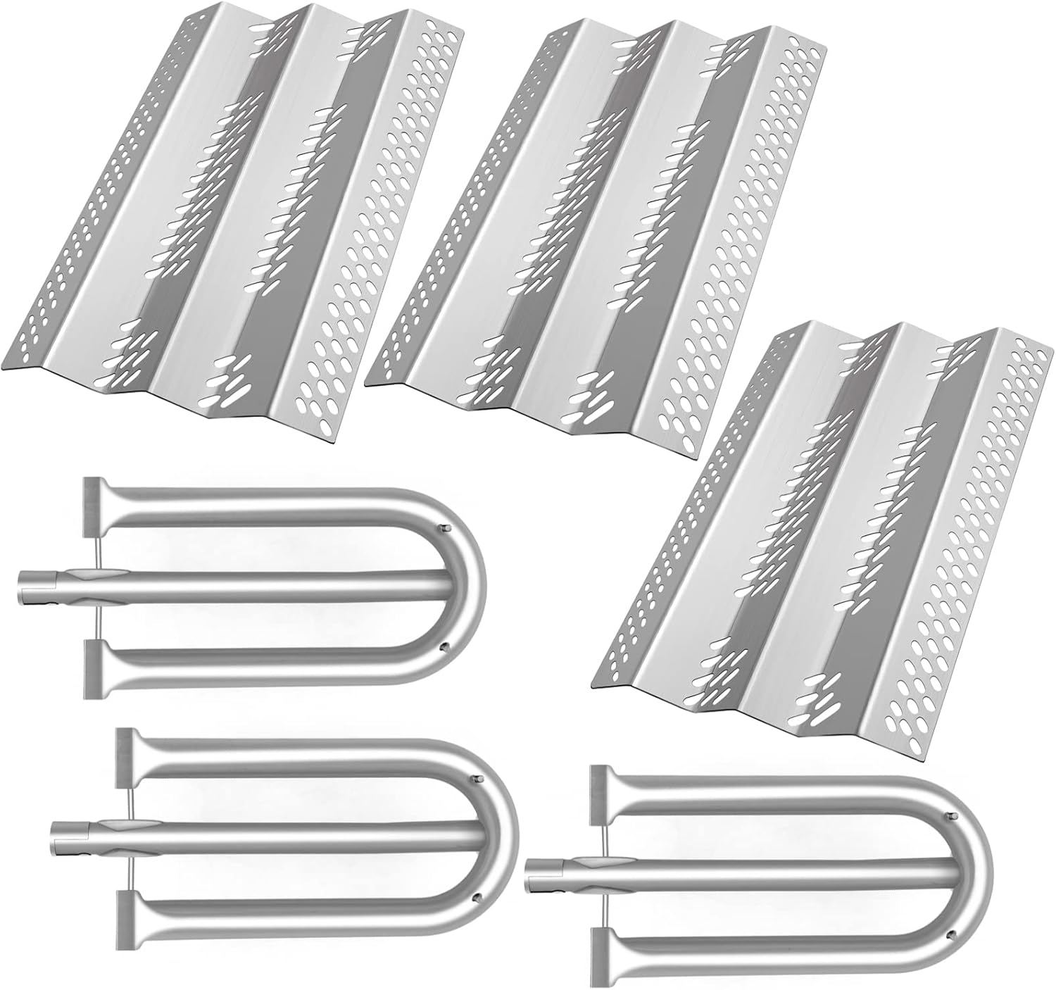 Grill Replacement Parts, 3 Pack Heat Plate Shield with 3 Pack Burner Gas Burner Tube for American Outdoor Grill Gas 24NB, 24NG, 24NP, 24PC, 30NB, 30PC, 36NB, 36PC