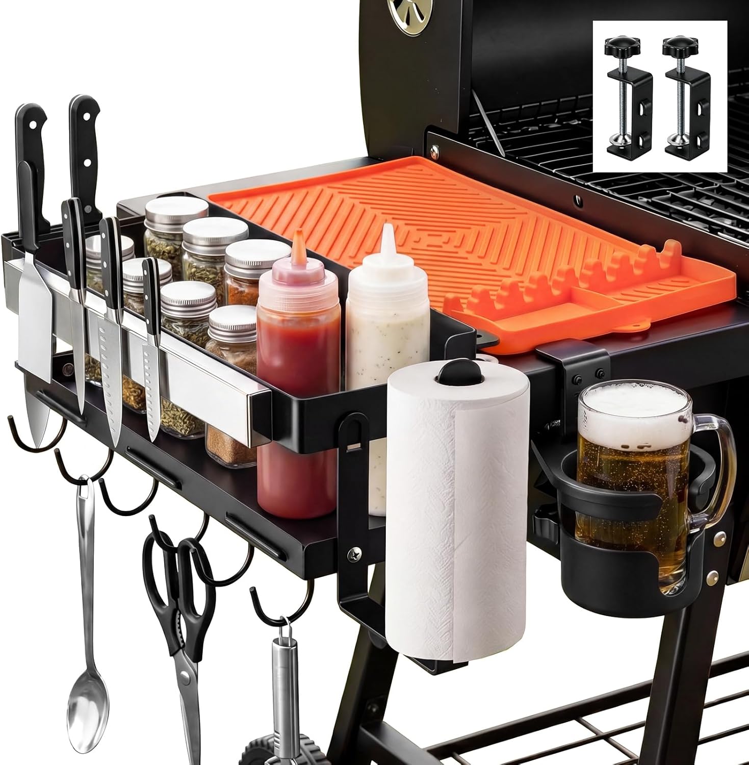 3 Sets Griddle Caddy Kit Compatible with Blackstone 28"/36" Prep Cart, Space Saving Accessories, BBQ Grill Organizer with Magnetic Tool Holder, Silicone Grill Mat, Cup & Paper Towel Holder & J-hooks