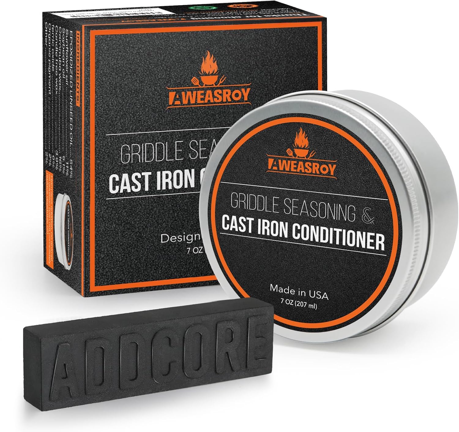 AWEASROY Griddle Seasoning Cast Iron Seasoning Conditioner 7 OZ Care Kit with Rust Remover Food Safe Griddle Seasoning for Blackstone Pans Carbon Steel – Maintain a Cleaner Non Stick Skillet