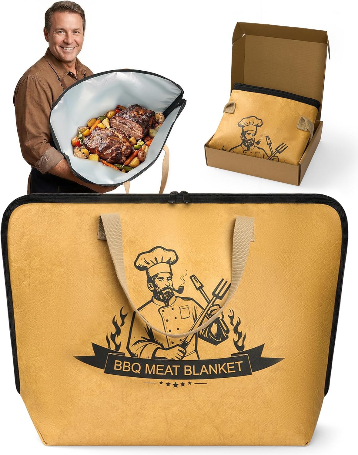 BBQ Blanket for Resting Meat Reusable Meat Resting Bag for Grilling Accessories with Wide Mouth for Large Briskets Smoker Accessories Gifts for Men Dad and BBQ Lovers 21in Brown