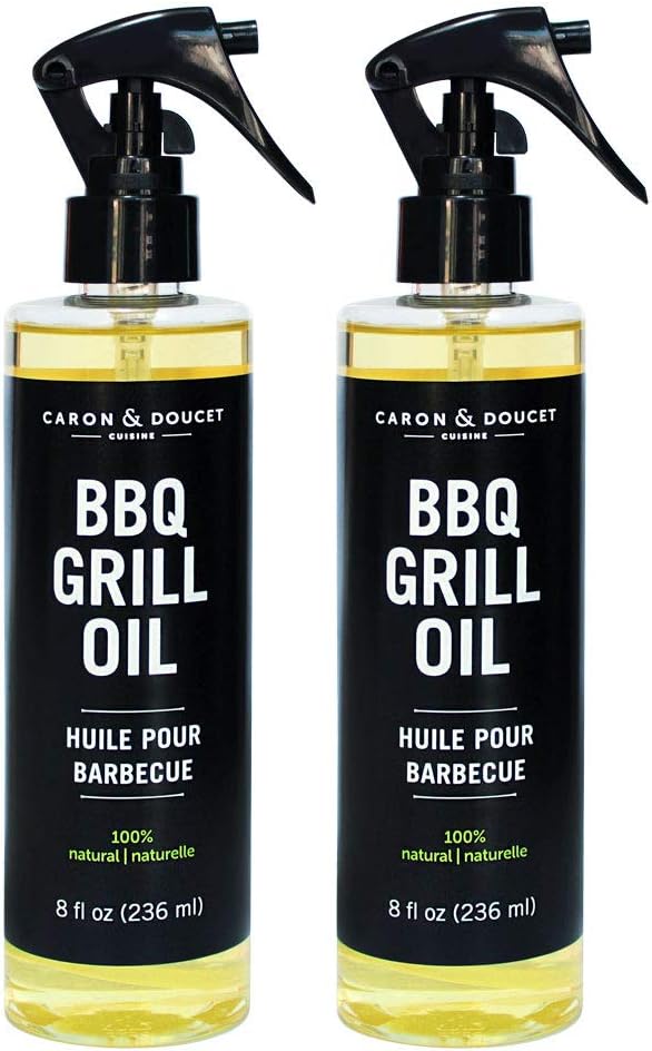 CARON & DOUCET - BBQ Grill Cleaner Oil | 100% Plant-Based & Vegan | Best for Cleaning Barbeque Grills & Grates | Use with Wooden Scrapers, Brushes, Accessories & Tools | Great Gift for Dad! (2X 8oz)