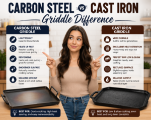Read more about the article Carbon Steel vs Cast Iron Griddle Difference – Which One Is Better for Your Cooking Style?