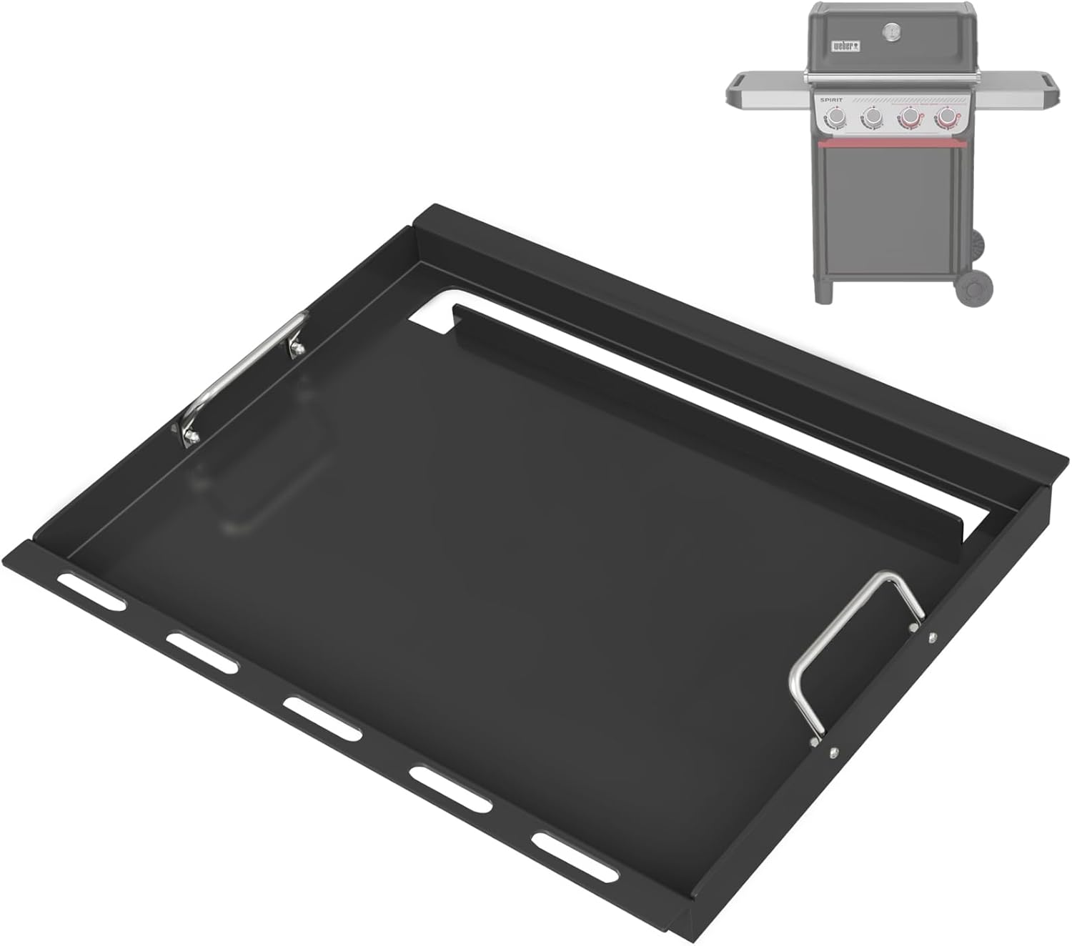 Full Size Griddle Insert with Handles for Weber Spirit 400 Series 2025 Models Charcoal Gray Flat Top Grill Replacement for E425 S425 E435 EP425 EP435 Nonstick Carbon Steel