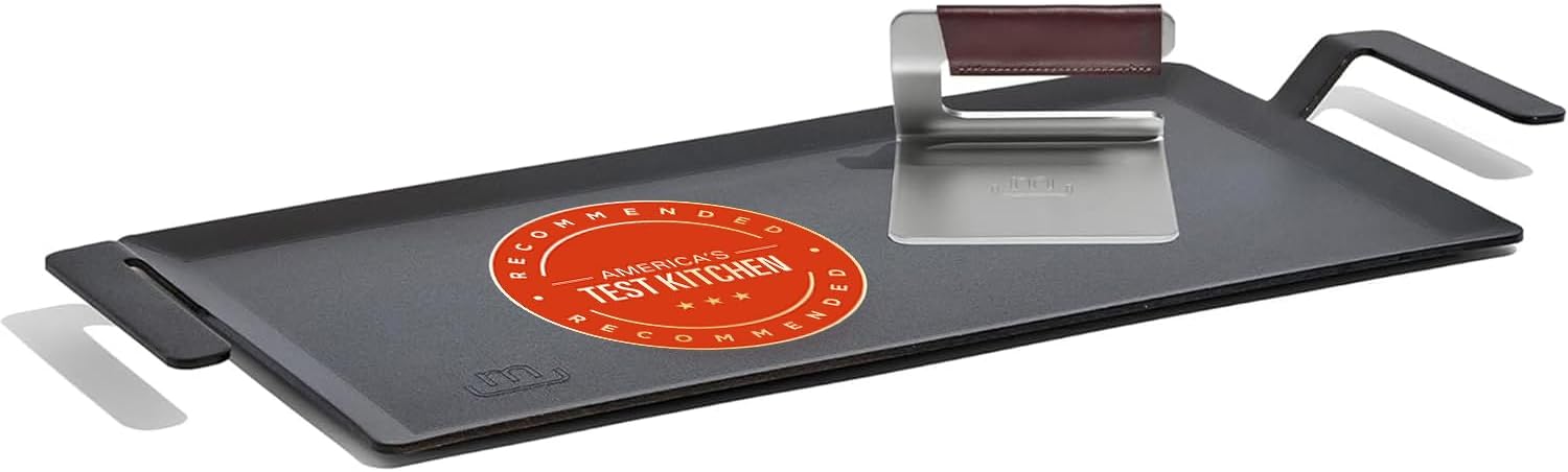 Made In Cookware | Carbon Steel Griddle + Grill Press - (Like Cast Iron, but Better) | Professional Cookware | Crafted in Sweden | Induction Compatible