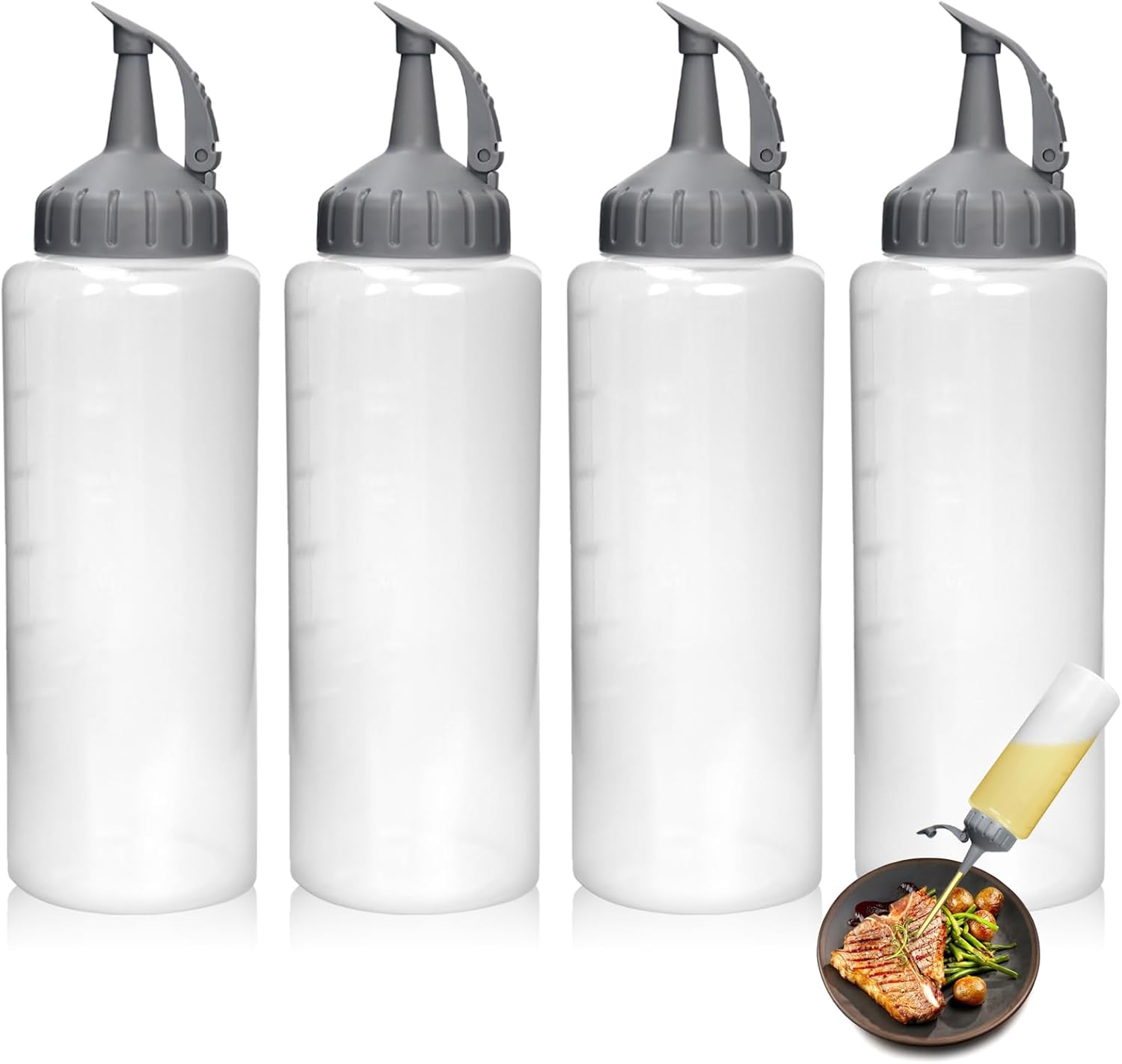 KEUYE Oil Bottle for Griddle With Twisting Lids, Griddle bottle squeeze for Sauces and Oil,Leak-proof,BPA Free Plastic,Gray,12oz(350ml),4Pack