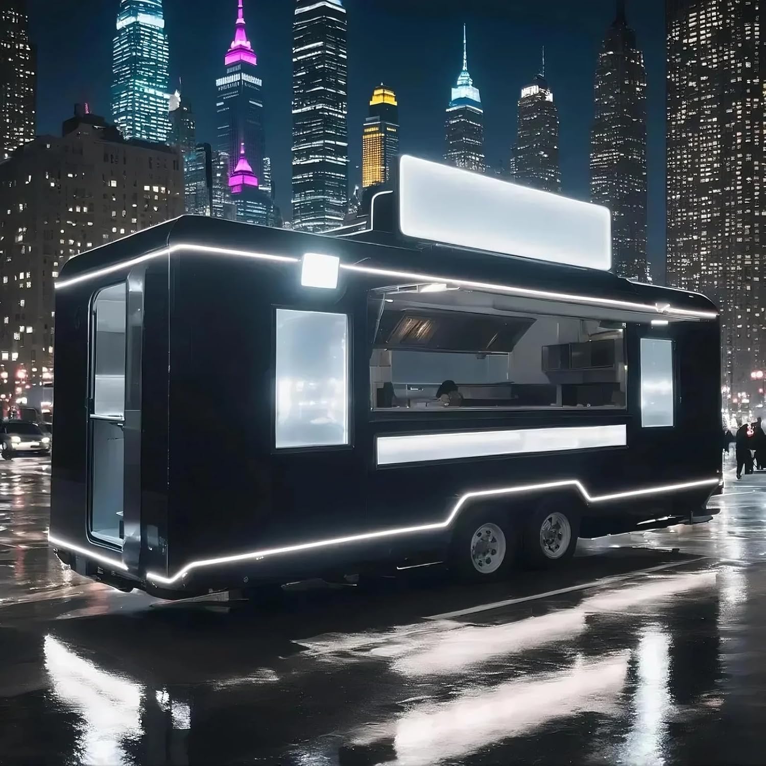 Mobile Food Truck for Sale, Custom Food Truck Trailer with Fully Equipped Stainless Steel Kitchen, Concession Trailer for Coffee Hot Dog Ice Cream Pizza Street Vending Business