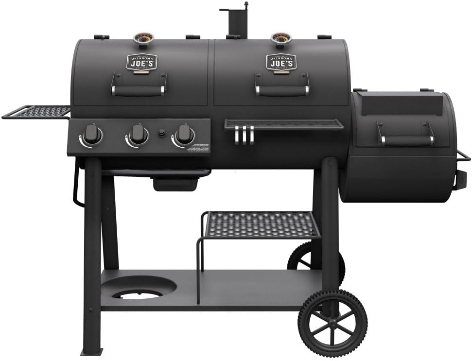 Oklahoma Joe's Canyon Combo Dual Fuel 3-Burner Propane Gas and Charcoal Smoker and Grill with 1031 sq. in. Cooking Area in Black - Grill Smoker Combo