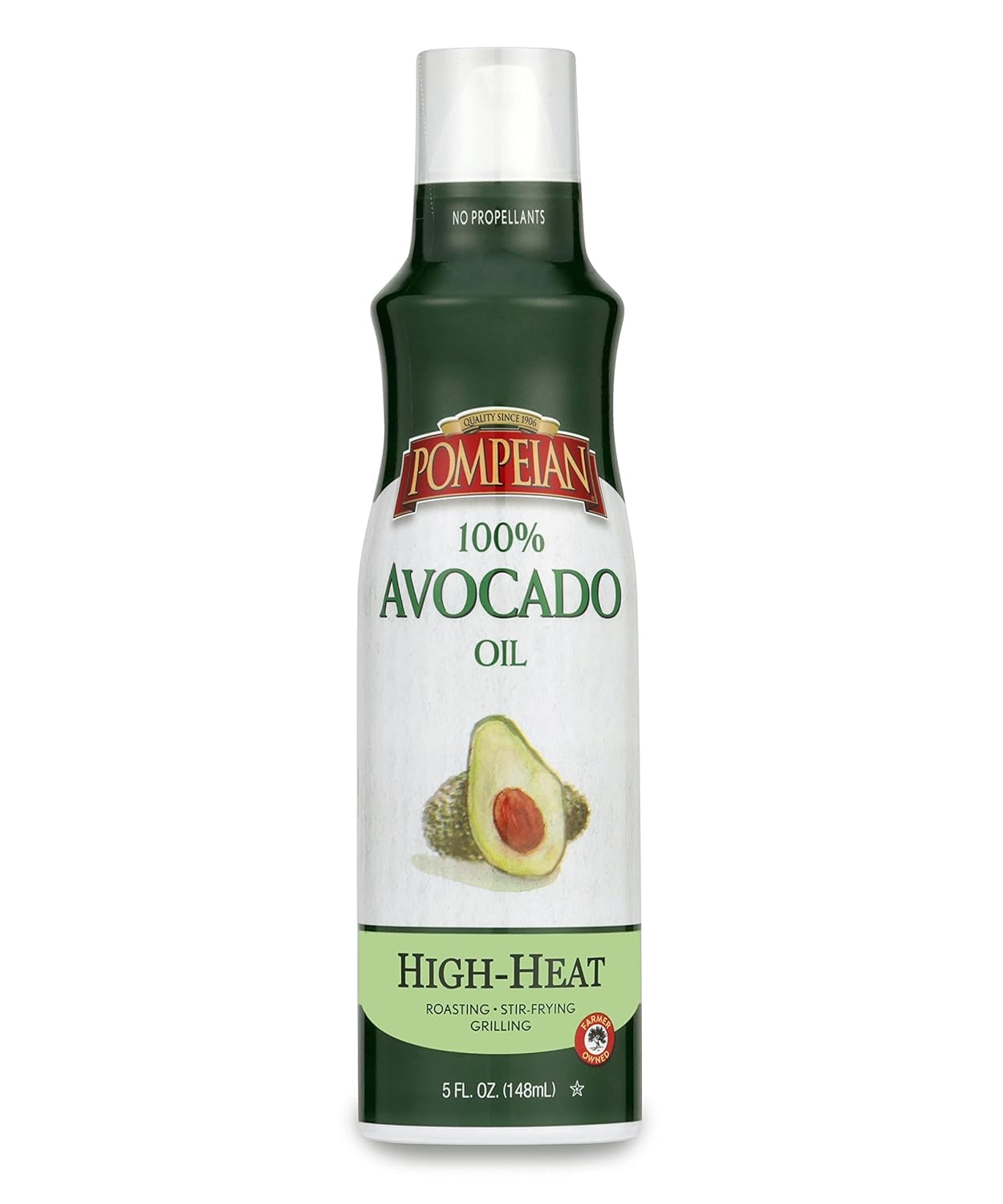 Pompeian 100% Avocado Oil Cooking Spray - 5 fl oz - 148 mL - No Propellants - High Heat Olive Oil for Cooking - Mild Nutty Flavor for Stir Fry, Roasting & Grilling