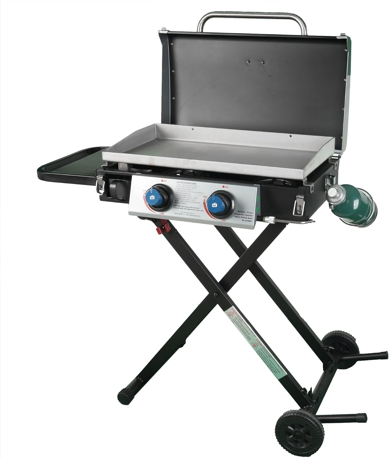 Razor Griddle GGC2030M 25 Inch Outdoor 2 Burner Portable LP Propane Gas Grill Griddle with Top Cover, Wheels, & Storage Shelf for BBQ Cooking, Black
