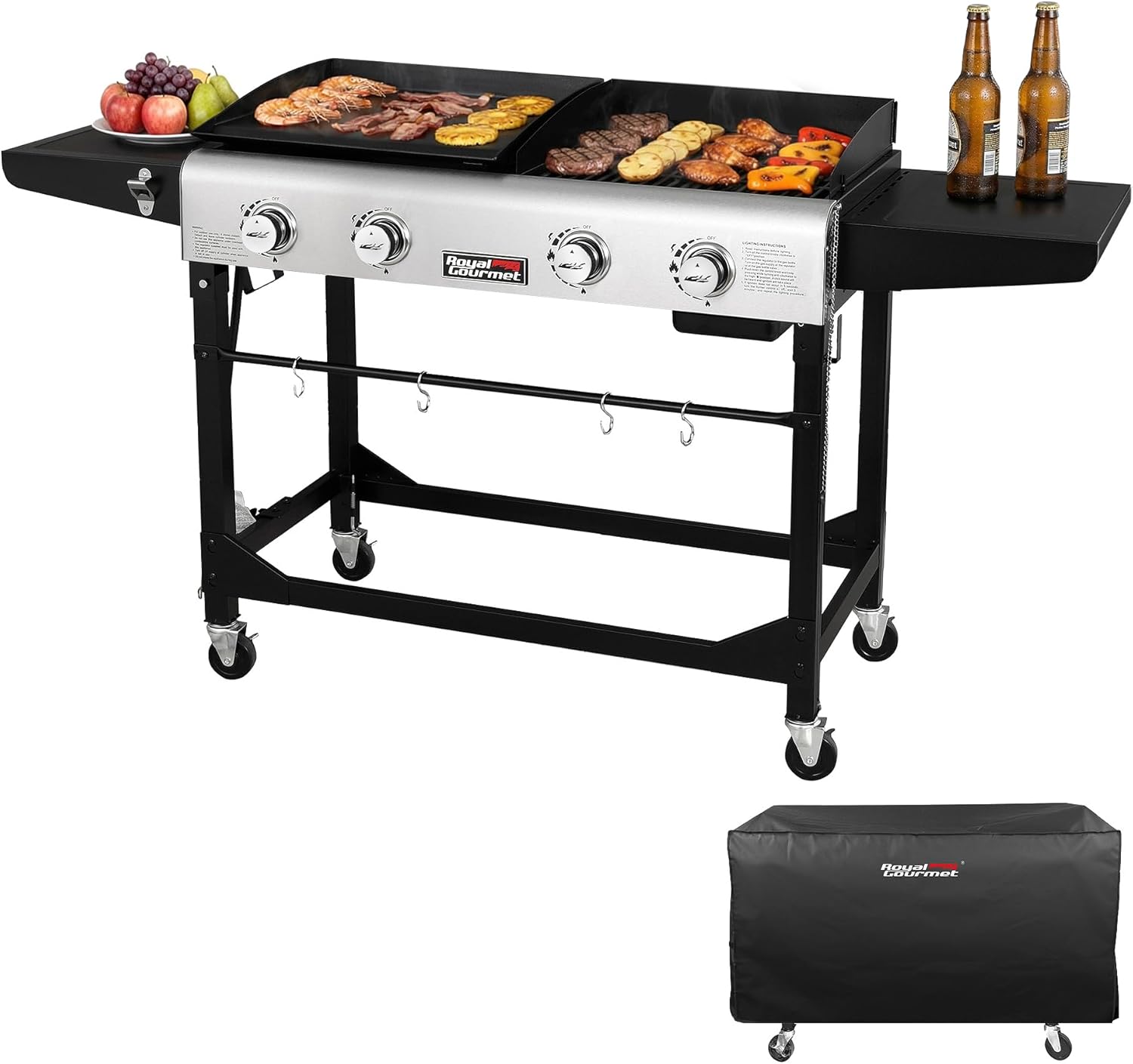 Royal Gourmet GD401C 4-Burner Propane Gas Grill and Griddle Combo with Cover, Griddle Grill Combo with 48,000 BTUs Output for Outdoor Cooking While Camping...
