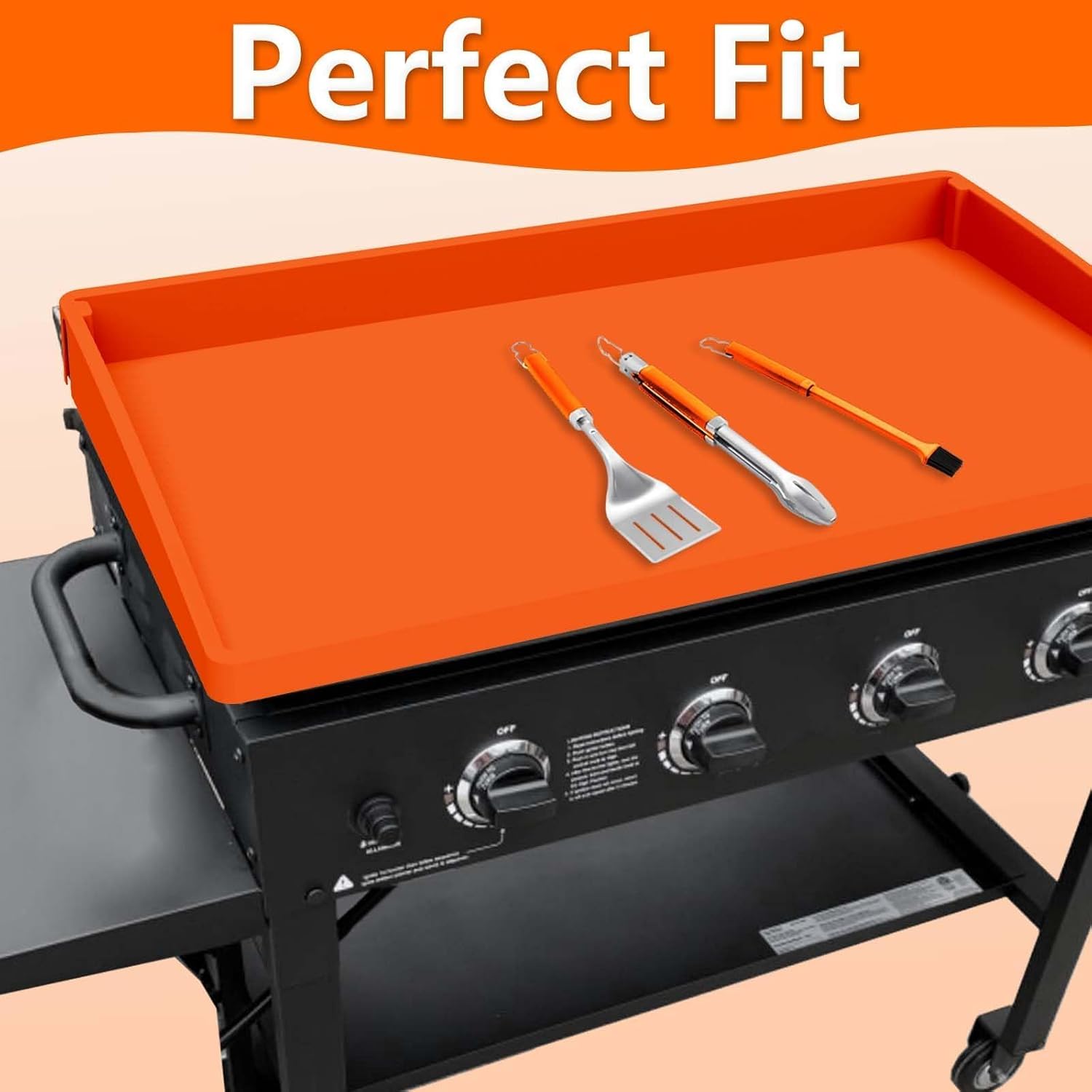 BANGIE 36" Silicone Griddle Mat for Blackstone Accessories - Anti-Warping & UV-Resistant Full-Wrap Cover for 4-Burner Flat Top Grill, Prevents Condensation Rust (Orange)