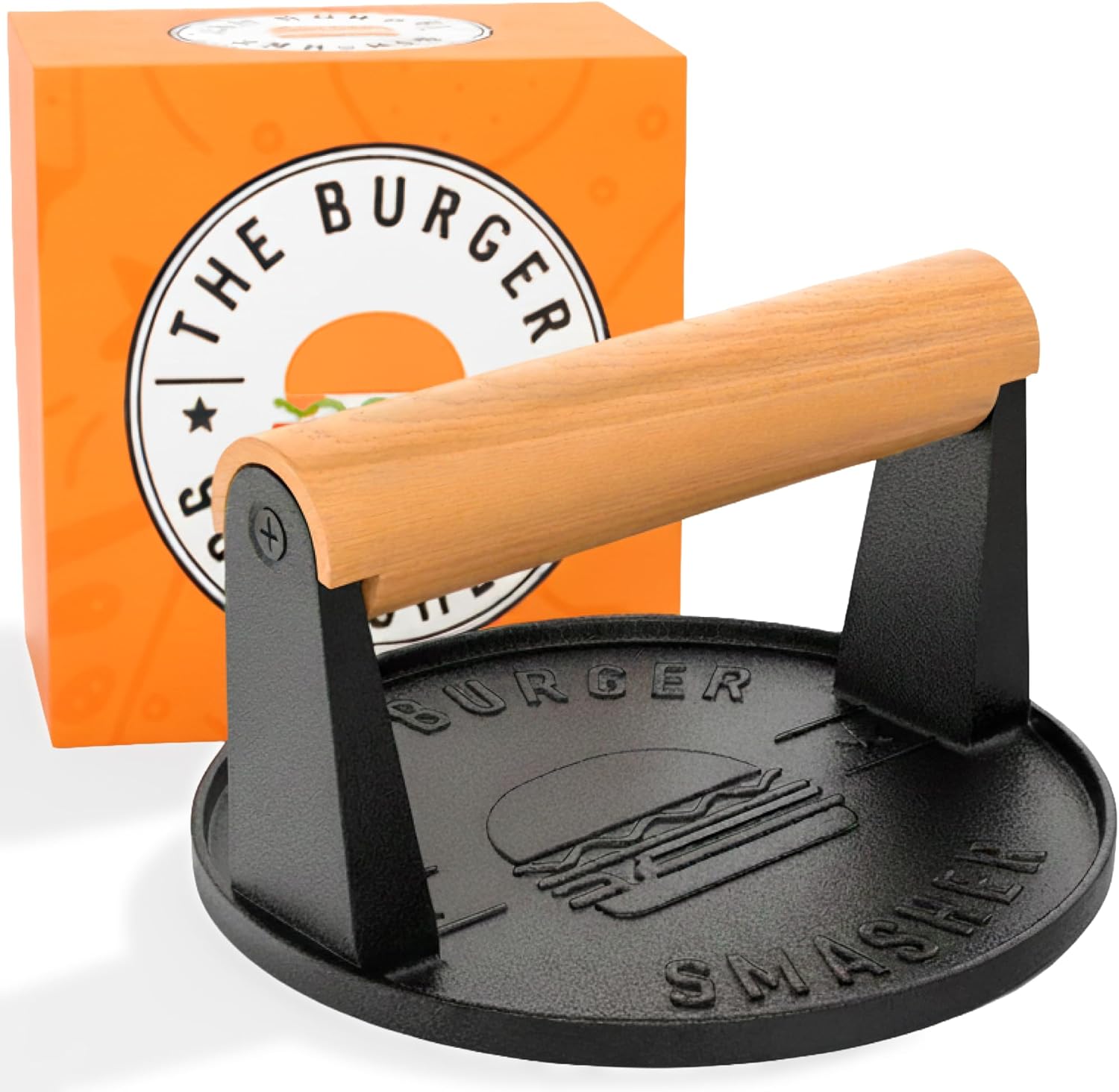 The Burger Smasher™ Pre-Seasoned Heavy Duty Cast Iron Smash Burger Press Kit - Heat Resistant Burger Smasher for Griddle, Food, Chef, Meat & Cooking Press, Hamburger Smasher - 30 Patty Paper