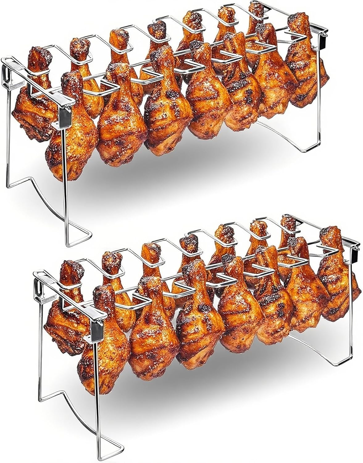 Blackstone Chicken Wings Crispy Method – Easy Crunchy Wings on a Griddle auisea Chicken Leg Rack for Grill 14 Slots - 2-Piece Set Professional Grade Stainless Steel Chicken Drumstick Holder- Metal Chicken Leg Rack for Smoker Oven BBQ